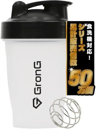 グロング GronG プロテイン シェイカー 400ml 小さめ シェイカーボトル シェーカー プロテインシェイカー クリア×ブラック