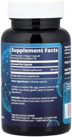 MRM Nutrition, クリシン500、ヴィーガンカプセル30粒（1粒あたり500mg） | 純粋な5,7-ジヒドロキシフラボン、健康的なホルモンバランスをサポート、ビーガン&グルテンフリー 画像 2