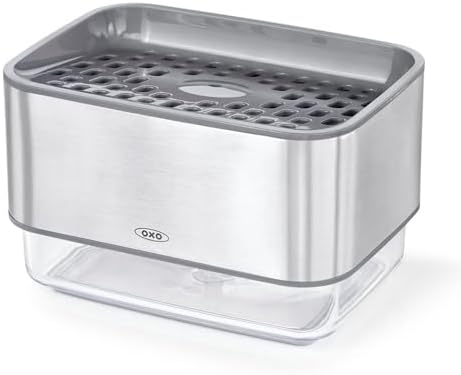 OXO オクソー スポンジホルダー ソープディスペンサー付 ワンプッシュで洗剤が出せる シルバー